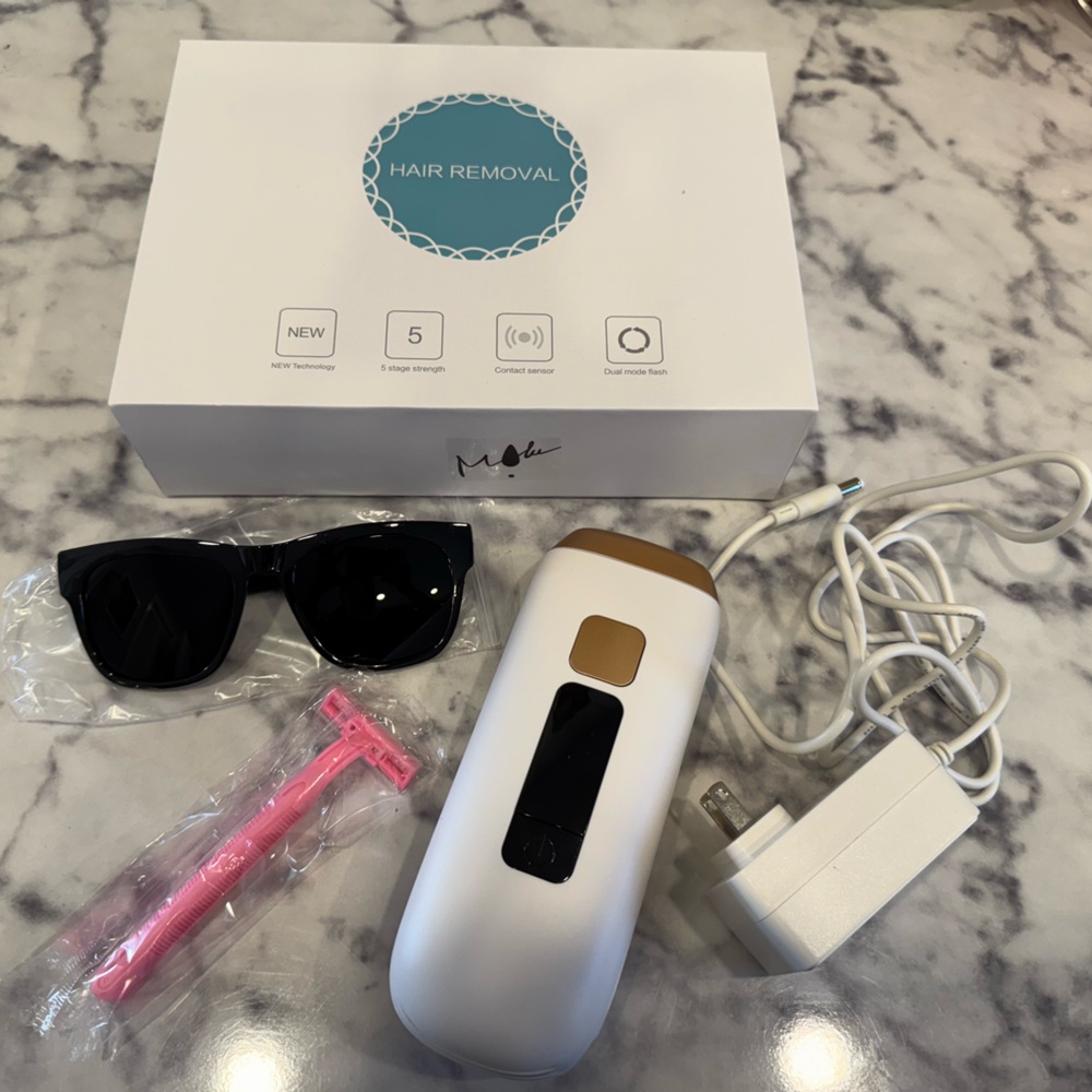 White and Gold Hair Removal Device with Accessories